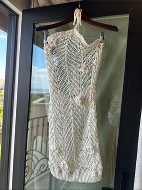 emory park Cream Crochet Mini Dress with Floral Accents
